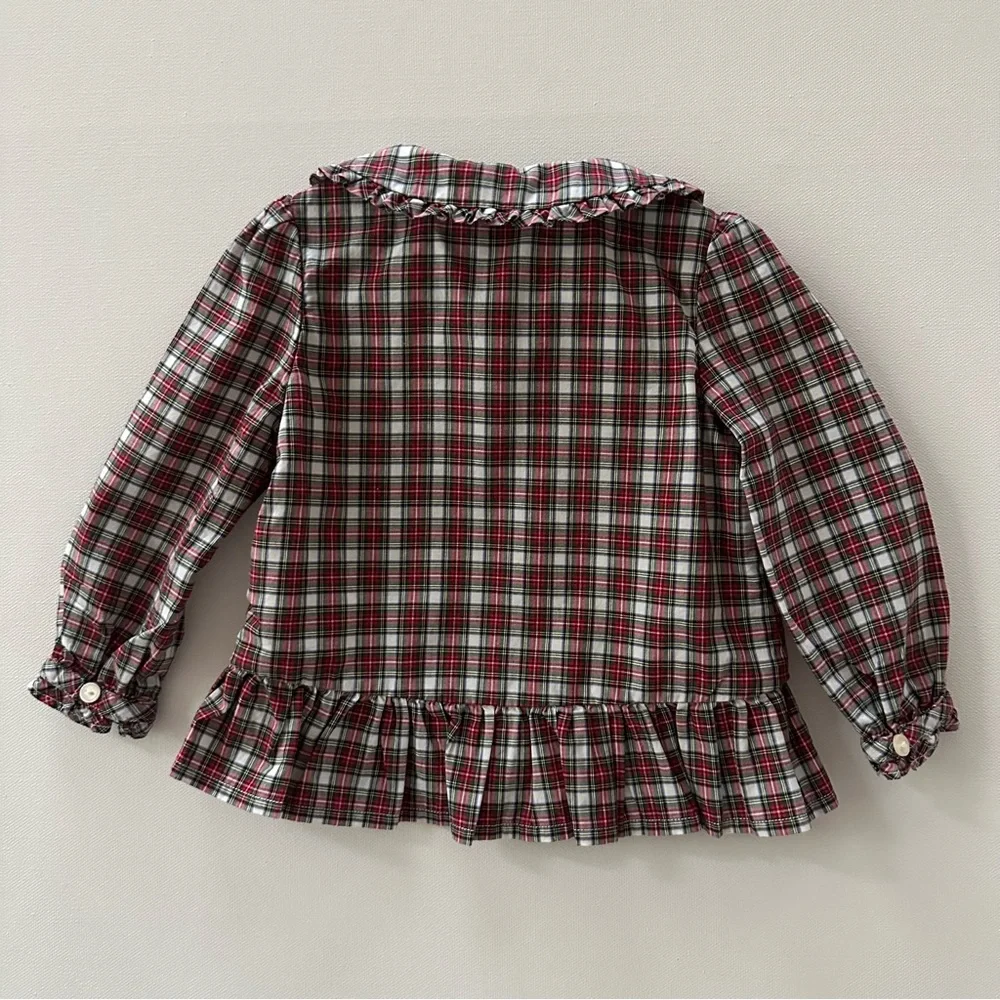 Ralph Lauren 6 Months Baby Girl Red Plaid Ruffle Collar Shirt Holiday Christmas